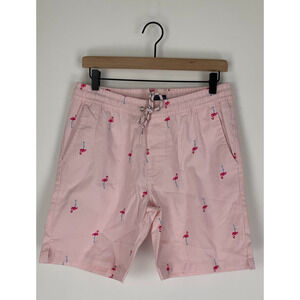 Essex Crossing Mens Pink Printed Flamingo Drawstring Waist Shorts Size S NWOT